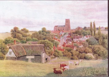The Church on the Hill, Kersey, Suffolk, from The Cottages and the Village Life of Rural England vydané nakladatelstvím Dent & Sons Limited, 1912
