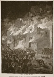 Fall of the Alamo, z knižní hospody. 1896 (rytina)