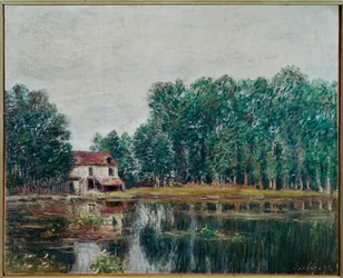 Břeh kanálu v Moret-sur-Loing (malba na plátně)