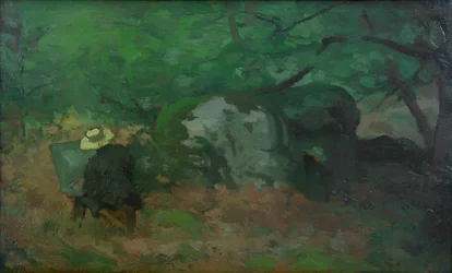 Malíř Monet v lese Fontainebleau