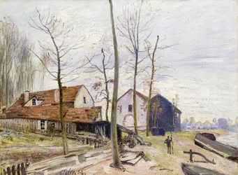 The Mills of Moret, s Vycházející slunce; The Mills of Moret, při východu slunce, 1889