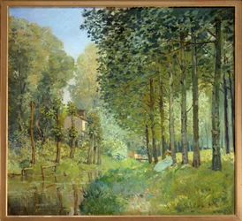 Zbytek na okraji potoka, dřevěný okraj - Malba Alfreda Sisleyho (1839-1899)