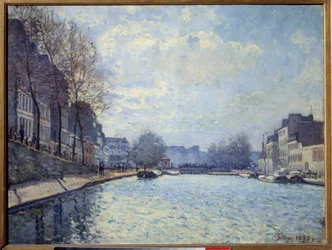 Pohled na Canal Saint Martin v Paříži v roce 1870. Obraz Alfreda Sisleyho (1839-1899)