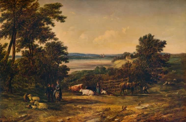 „Přístav obklopený zalesněnými kopci a loukami s dobytkem“, 1859, 1938