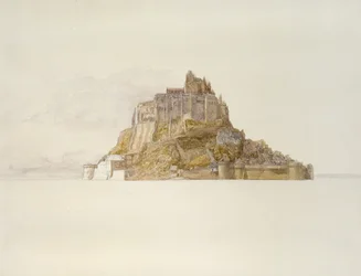 Mont St Michel z Sands, c. 1876 (akvarel přes grafit, na papíře)