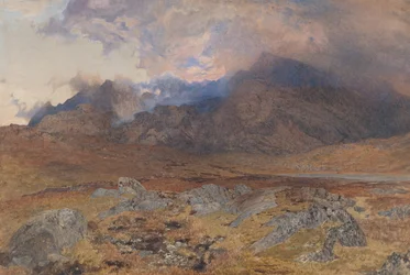 Snowdon, po dubnovém krupobití [nebo Snowdon přes Clearing Clouds], ca. 1857.