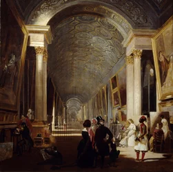 The Grand Galerie du Louvre v roce 1841. Obraz Allana Frasera (? - 1890) Ec. Ang.
