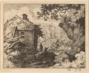 Slaměná chýše při pohledu zezadu, pravděpodobně cca. 16451656.