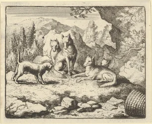 Kočka vyzývá Renarda, aby se dostavil před tribunál, 1650-75.