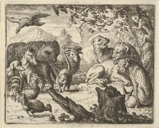 Lev oznamuje trvalý mír zvířatům, která ho obklopují, 1650-75.
