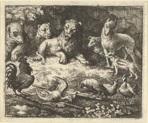 Kohout obviňuje Renarda z vraždy své slepice, 1650-75.