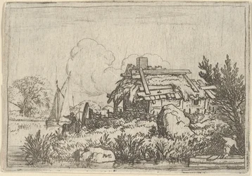 Zbořená chalupa, obklopená vodou, 17. století.