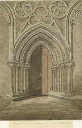 Katedrála Lichfield – West Doorway: červenohnědá sépiová kresba, 27. srpna 1842