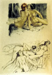 Ilustrace „Zatracených žen“ v „Les fleurs du mal“ od francouzského básníka Charlese Baudelaira (1821-1867). Lept Almery Lobel-Riche (Lobel Riche) (1880-1950). 20. století