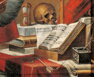 Rukopisy svatého Jeronýma: vulgáta, obraz připisovaný Alonsu Antoniu Villamorovi (1661-1729), Detail