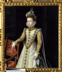 Portrét Infante Isabelle Claire Eugenie (1566-1633), panovníka Nizozemska. Obraz Alonso Sanchez Coello (1531 - 1588) Ec. Esp.