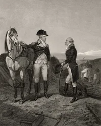 První setkání George Washingtona a Alexandra Hamiltona z „Life and Times of Washington“, svazek I, vydaný v roce 1857