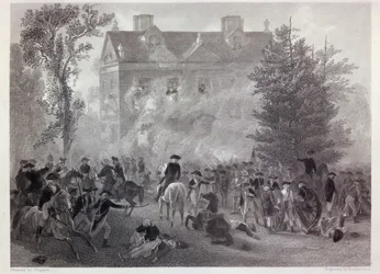 Bitva o Germantown v Chew House v roce 1777, vyryl Robert Hinshelwood (1812-c.75) c.1860