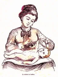Dětská toaleta – normální život a zdraví od J. Rengade. Kresba A. Demarle 1881