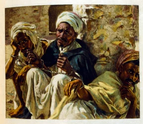 Dinetova ilustrace z knihy "Mirages" Scény z arabského života. 1906. Knihu Mirages, Scenes De La Vie Arab ilustroval Etienne Dinet s komentářem Silmana Ben Ibrahima Bamera. Nasreddine Dinet se narodil jako Alphonse-Etienne Dinet; (1861-1929) byl fren