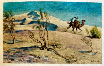 Dinetova ilustrace z knihy "Mirages" Scény z arabského života. 1906. Knihu Mirages, Scenes De La Vie Arab ilustroval Etienne Dinet s komentářem Silmana Ben Ibrahima Bamera. Nasreddine Dinet se narodil jako Alphonse-Etienne Dinet; (1861-1929) byl fren