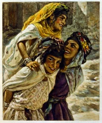 Dinetova ilustrace z knihy "Mirages" Scény z arabského života. 1906. Knihu Mirages, Scenes De La Vie Arab ilustroval Etienne Dinet s komentářem Silmana Ben Ibrahima Bamera. Nasreddine Dinet se narodil jako Alphonse-Etienne Dinet; (1861-1929) byl fren