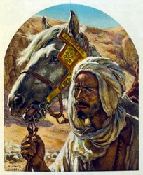 Dinetova ilustrace z knihy "Mirages" Scény z arabského života. 1906. Knihu Mirages, Scenes De La Vie Arab ilustroval Etienne Dinet s komentářem Silmana Ben Ibrahima Bamera. Nasreddine Dinet se narodil jako Alphonse-Etienne Dinet; (1861-1929) byl fren
