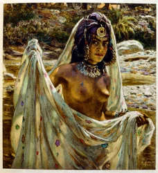 Ilustrace Dineta z „Mirages: Výjevy z arabského života“. 1906. Mirages, Scènes de la vie arabe ilustroval Étienne Dinet s komentářem Silmana Ben Ibrahima Bamera. Nasreddine Dinet se narodil jako Alphonse-Étienne Dinet; (1861-1929) byl francouzský