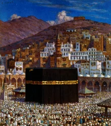 Ilustrace zobrazující muslimské poutníky v Kabbah v Mekce. od Nasreddine Dinet (Alphonse-Étienne Dinet). 1861 1929