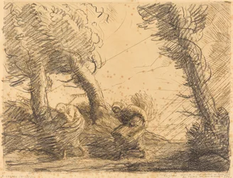 Harvesters Surprised by Storm (Moissoneuses překvapuje par l