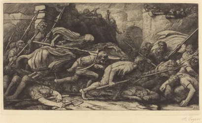 The Triumph of Death: Battle Le triomphe de la mort: Le combat.    1200125   cs       czech Successfully Translated  Original: Trees in Winter with Man Standing on Frozen Creek (pencil & gouache on paper) Translat: Trees in Winter with Man Standing on Froz