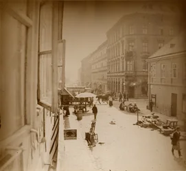 [Pohled z okna Muchova bytu, poblíž Amalienstrasse, Mnichov]