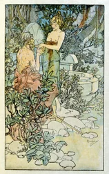 Ilustrace Alphonse Muchy z "Clia" díla francouzského autora Anatole France. 1900. Mucha (1860 – 1939). byl český secesní malíř