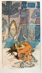 Ilustrace Alphonse Muchy z "Rama" báseň o třech jednáních od Paula Veroly. cca 1898. Mucha (1860 – 1939). byl český secesní malíř