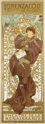 Lorenzaccio, zobrazující stojící postavu Sarah Bernhardt v roli, 1896
