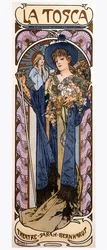 Plakát Alfonse Muchy (1860-1939) ke hře "Tosca" od Victoriana Sardoua (1831-1908) v podání herečky Sarah Bernhardtové.
