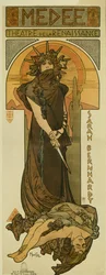 Sarah Bernhardt jako Medee v renesančním divadle. 1898 (litografie)