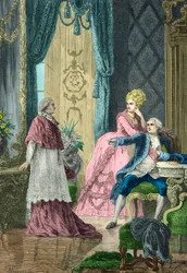 Marie Antoinetta a Ludvík 16 se ptají kardinála de Rohan na aféru s náhrdelníkem