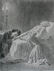 Smrt Jeana Valjeana, ilustrace z Les Miserables od Victora Huga (1802-85)