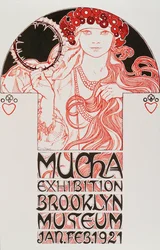 Reklamní plakát Alphonse Muchy (1860-1939) pro „Mucha Exhibition, Brooklyn Museum“, 1921 - Reklamní plakát Alphonse Muchy k výstavě Muchy v Brooklynském muzeu v New Yorku, 1921 Dim