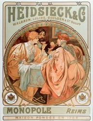 Reklamní plakát pro Maison de Champagne Charles Heidsieck, litografie Alphonse Muchy (1860-1939), 1901 - Reklamní plakát pro společnost Heidsieck Champagne, 1901 - Slunce 49x