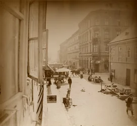 Pohled z okna bytu Muchas, poblíž Amalienstrasse, Mnichov, 1886 (želatinový stříbrný tisk)