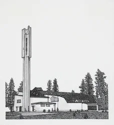 kresba kostela Tří křížů