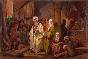 Le grand bazar (souk, marche oriental) - Velký bazar - Autor Amedeo Preziosi (1816-1882) Akvarel na papíře (45,5x67cm) - Muzeum Pera, Istanbul