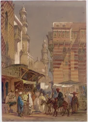 Trhový den na Muizz id-Din li-Lah, stará Káhira, 1862