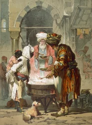 Žena u pouliční kašny Sebil, hospoda. 1865.