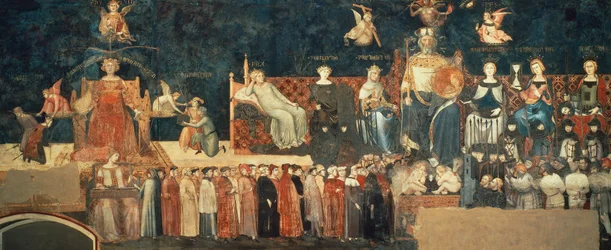Alegorie dobré vlády, detail z Alegorie a účinků dobré a špatné vlády ve městě a na venkově