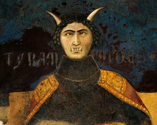 Alegorie špatné vlády, tyranie, detail z Alegorie a účinků dobré a špatné vlády ve městě a na venkově