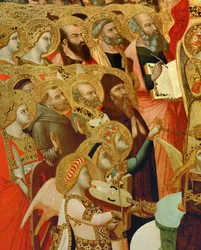 Detail oltáře: Svatí a andělé se klaní Kristu...