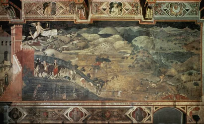 Venkov (detail Efekty dobré správy ve městech a na venkově) - Freska od Ambrogia Lorenzettiho (1285-1348?), 390x810 cm